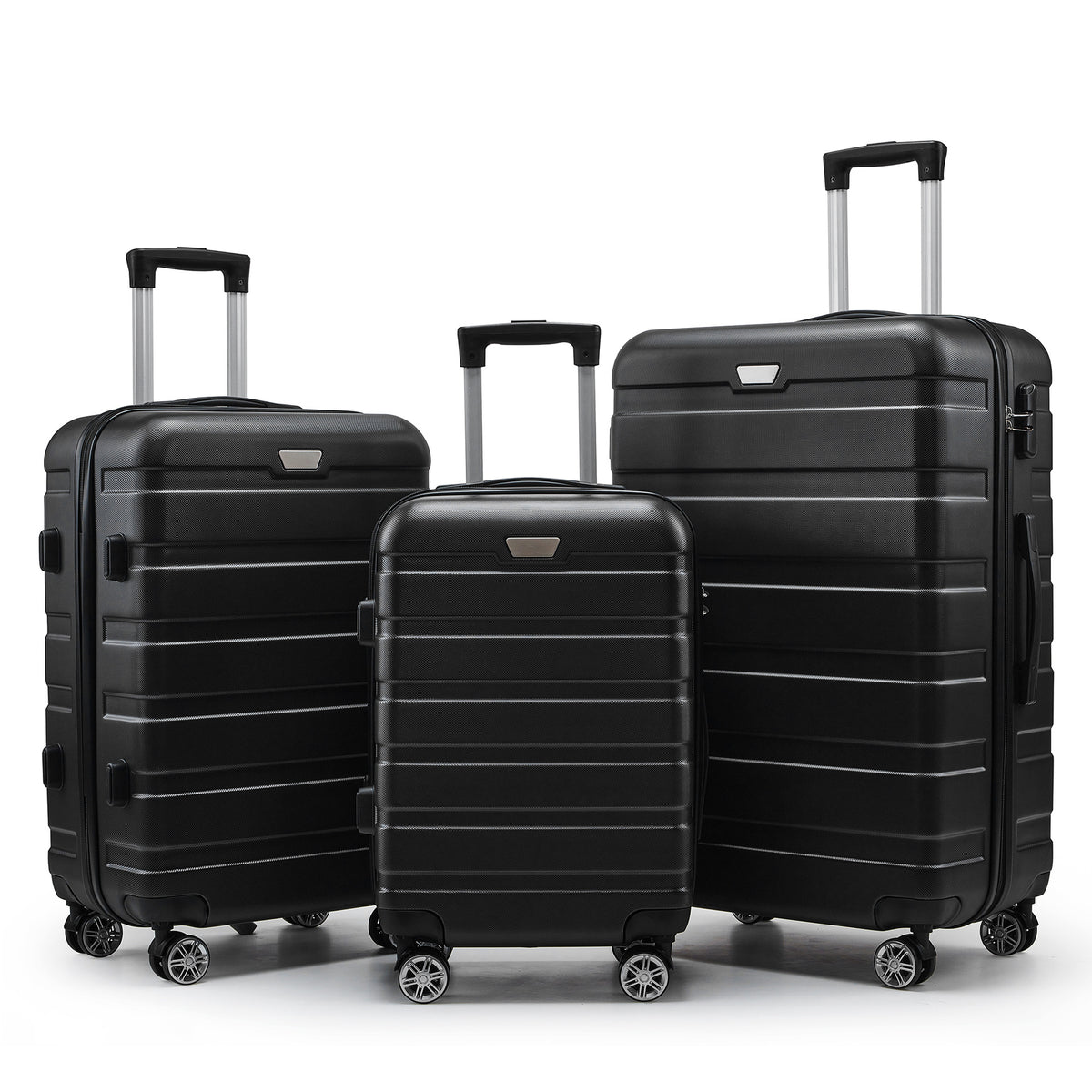 Black three-piece spinner luggage set