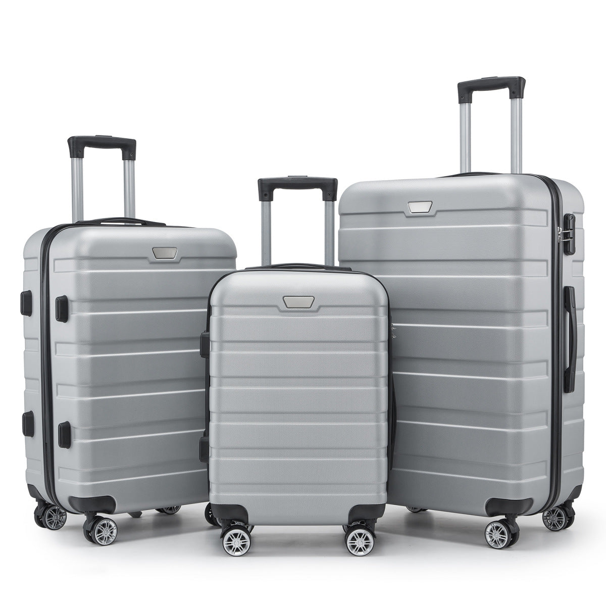 Silver three-piece luggage set